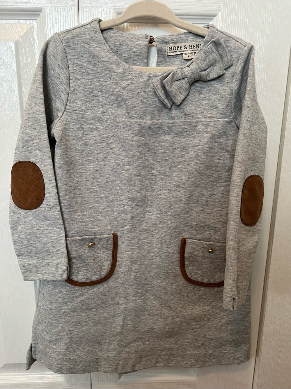 Girls' Gray Bow-Accent Sweatshirt Dress - Size 4